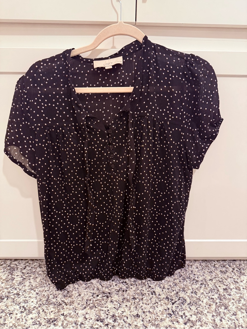 LOFT Black Polka Dot Short Sleeve Peasant Blouse